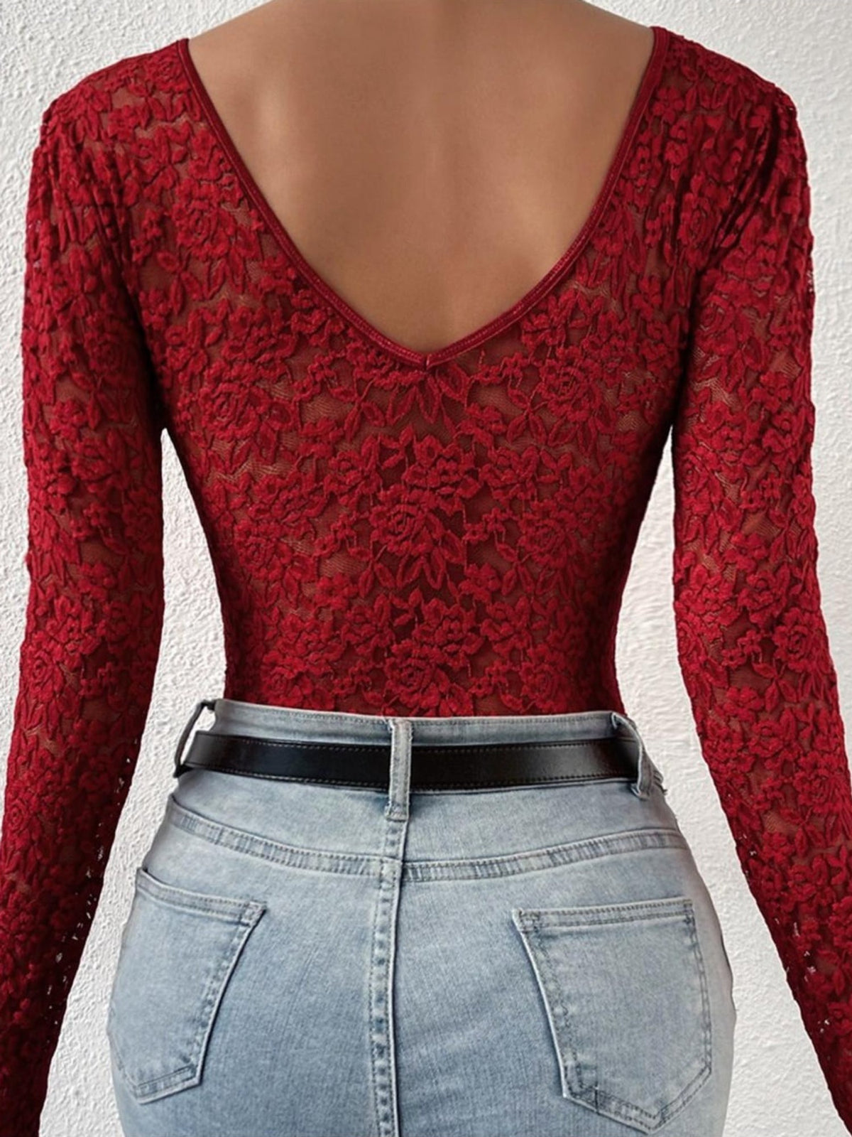Sexy Lace Long Sleeve Sheer Bodysuit