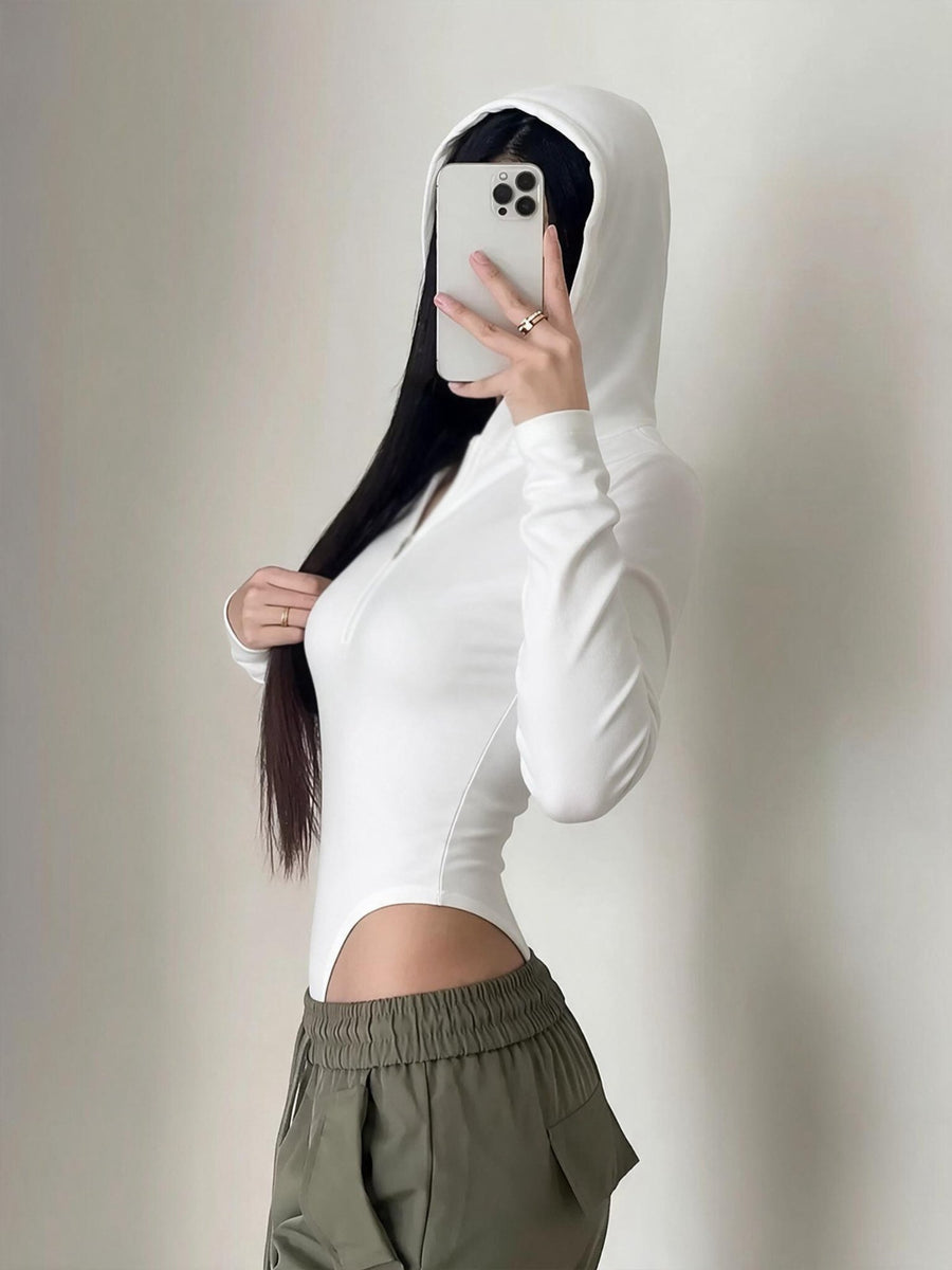 Women's Hooded Long Sleeve Half-Zip Bodysuit