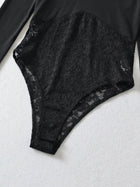 Women's Ribbed Long Sleeve Lace Panel Bodysuit