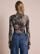 Black Sheer Mesh Crossover Long Sleeve Bodysuit