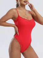 Lace Trim Spaghetti Strap Bodysuit