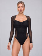 Sheer Mesh Ruched Sweetheart Bodysuit