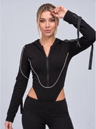 High-Cut Hooded Zip-Front Long-Sleeve Bodysuit