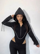 High-Cut Hooded Zip-Front Long-Sleeve Bodysuit