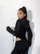 High-Cut Hooded Zip-Front Long-Sleeve Bodysuit