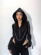 High-Cut Hooded Zip-Front Long-Sleeve Bodysuit