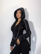 High-Cut Hooded Zip-Front Long-Sleeve Bodysuit