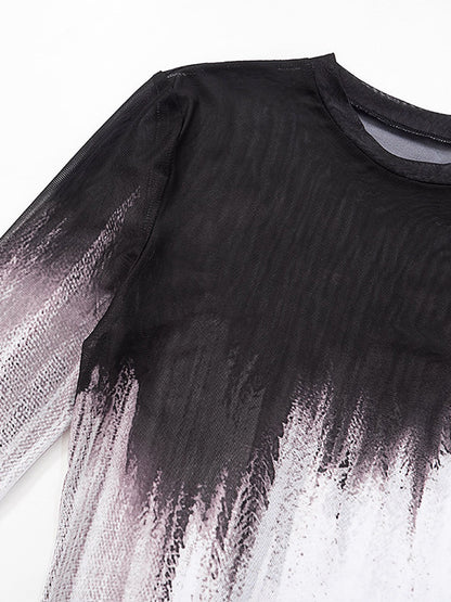Sheer Ombre Mesh Mock Neck Long Sleeve Bodysuit