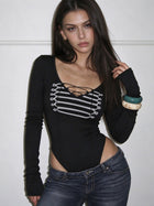 Lace-Up Print Long Sleeve Bodysuit