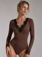 Lace Trim Long Sleeve Sculpting Bodysuit