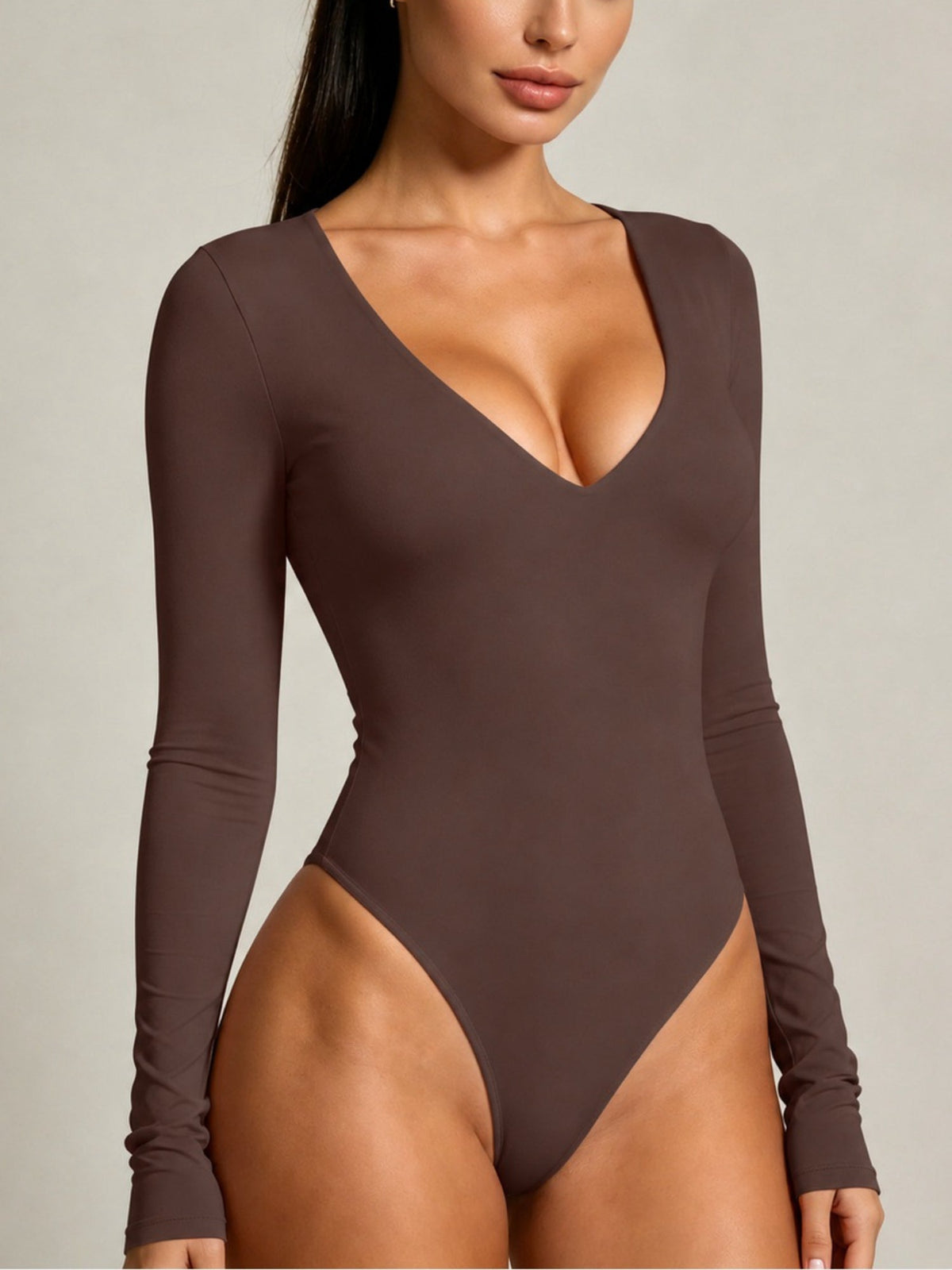 Sculpting Deep V-Neck Long Sleeve Bodysuit