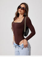 Long Sleeve Lace Trim Square Neck Bodysuit