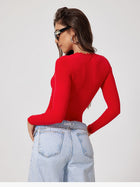 Long Sleeve Lace Trim Square Neck Bodysuit