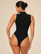 Sleeveless Mock Neck Front Zip Thong Bodysuit