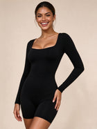 Sculpting Square Neck Long Sleeve Short Bodysuit