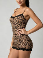 Leopard Print Lace Trim Bodysuit