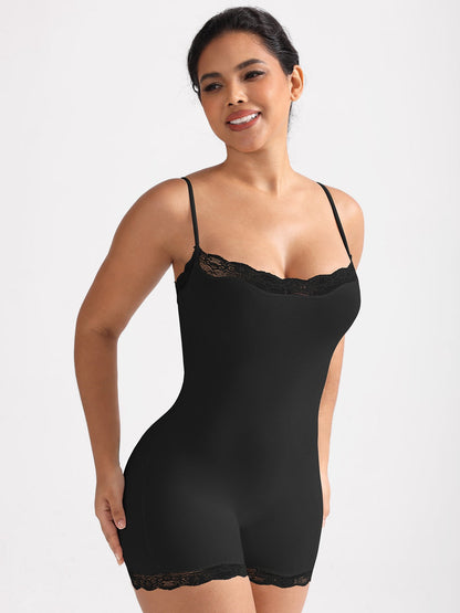 Lace-Trimmed Sculpting Bodysuit with Adjustable Straps