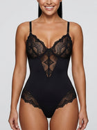 Deep V-Neck Lace Thong Bodysuit