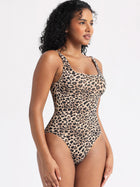 Leopard Print Scoop Neck High-Cut Bodysuit