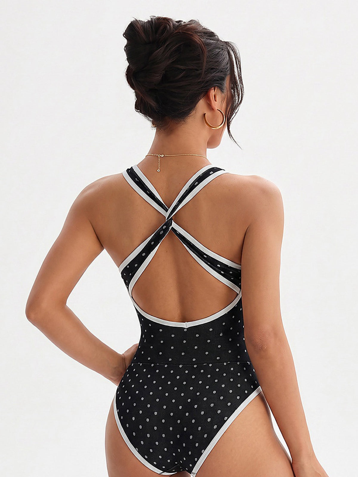 Polka Dot Keyhole Sleeveless Bodysuit