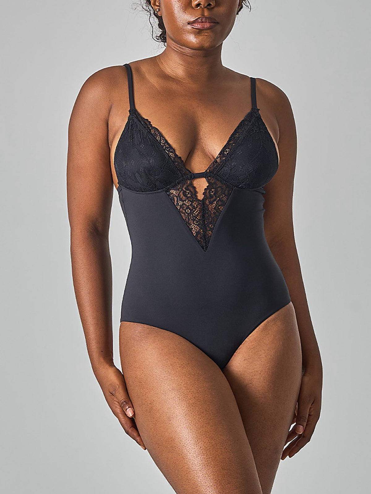 Lace Trim Deep V-Neck Bodysuit