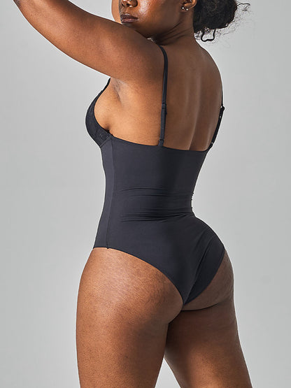 Lace Trim Deep V-Neck Bodysuit