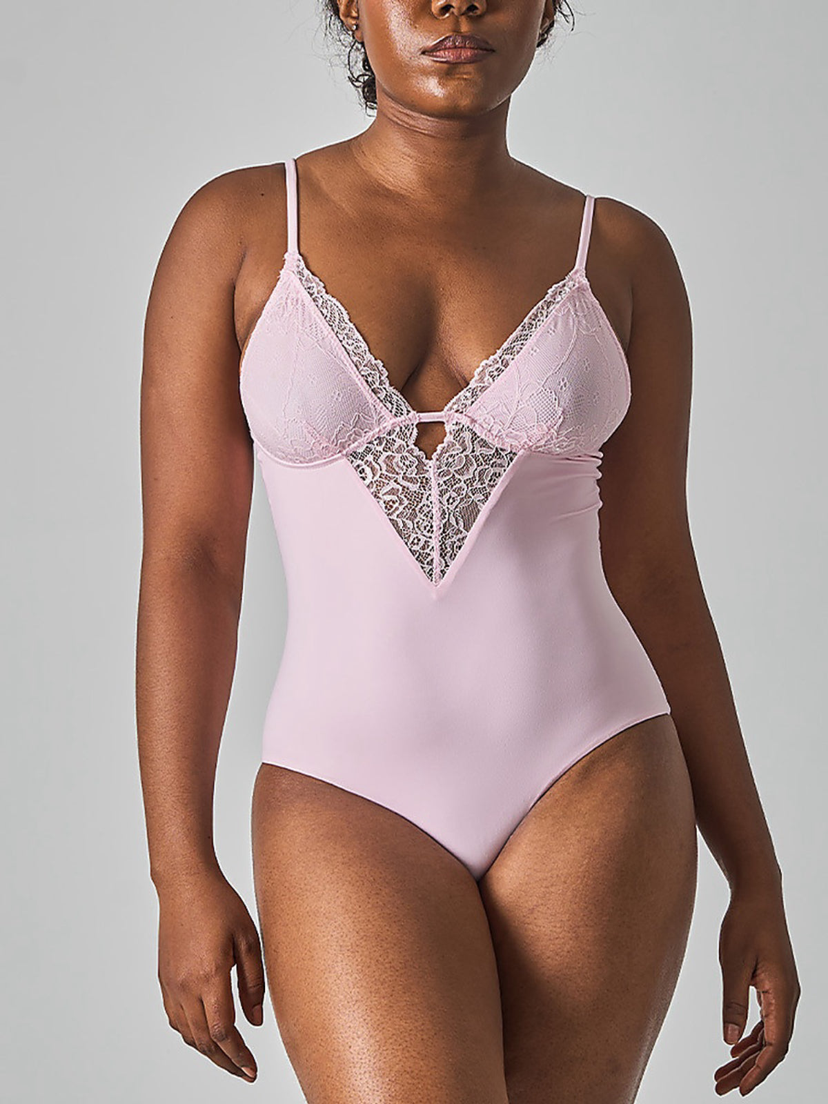 Lace Trim Deep V-Neck Bodysuit