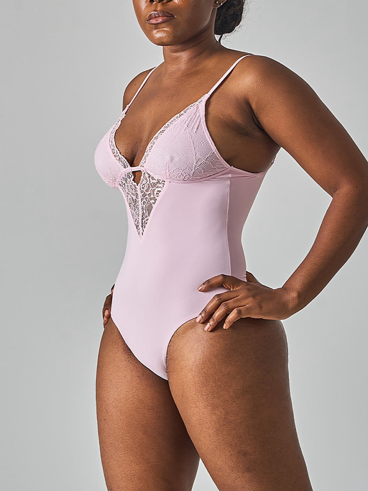 Lace Trim Deep V-Neck Bodysuit