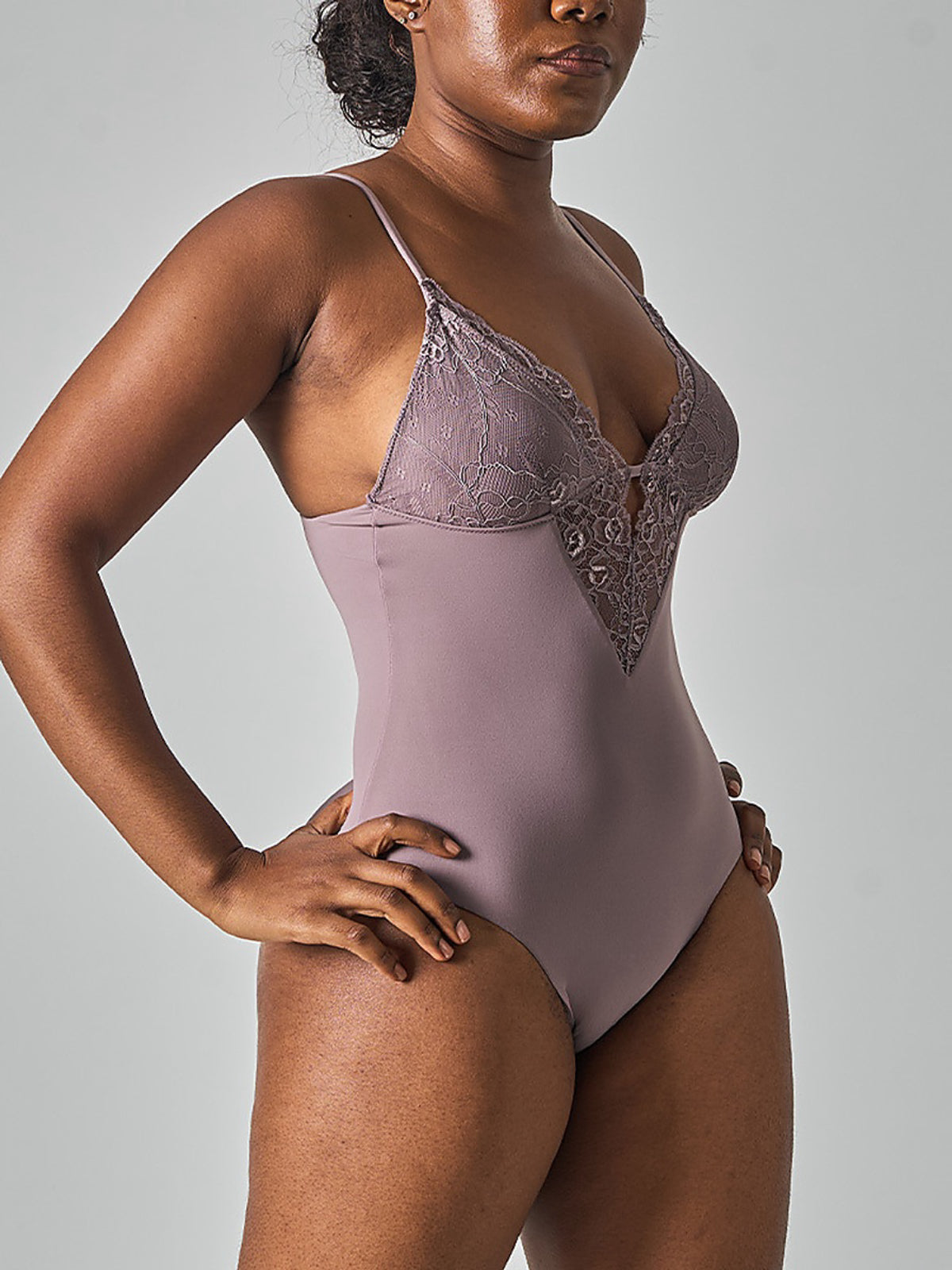 Lace Trim Deep V-Neck Bodysuit