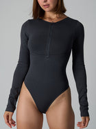 Women's Long Sleeve Ribbed Bodysuit with Half-Zip