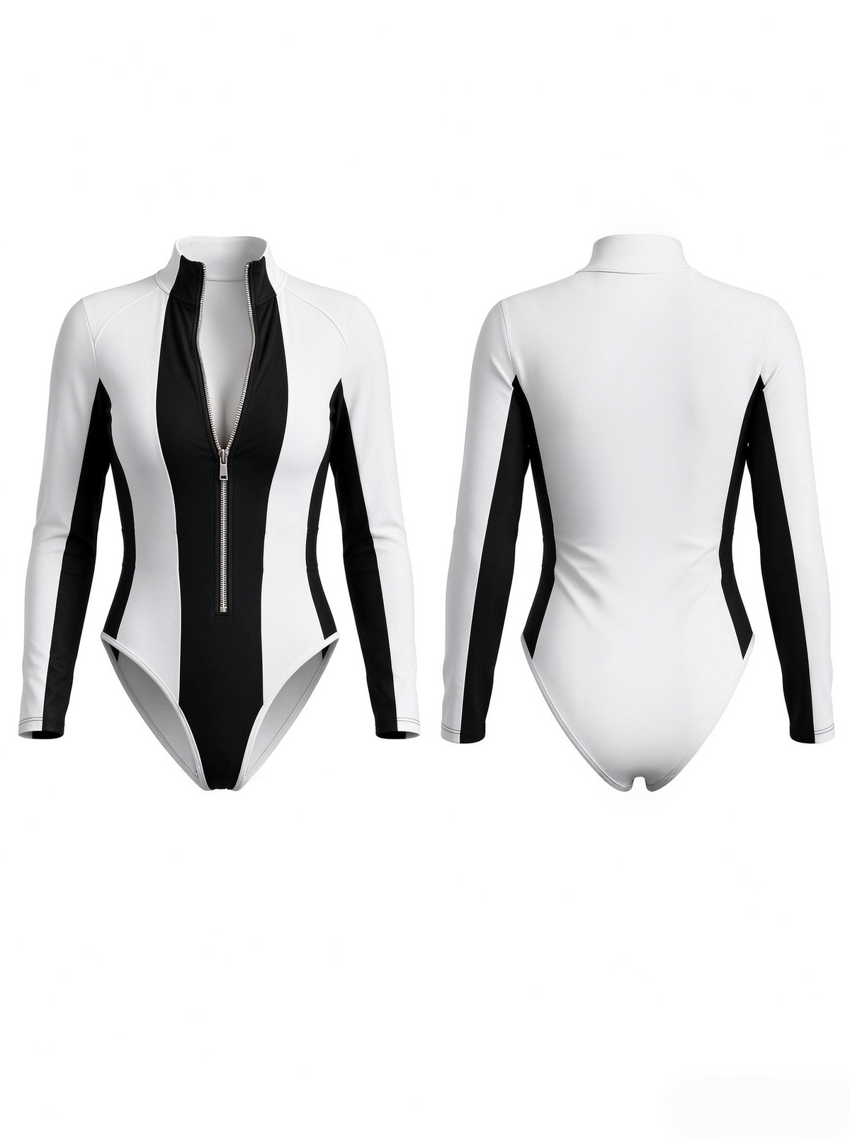Color Block Long Sleeve Zipper Bodysuit