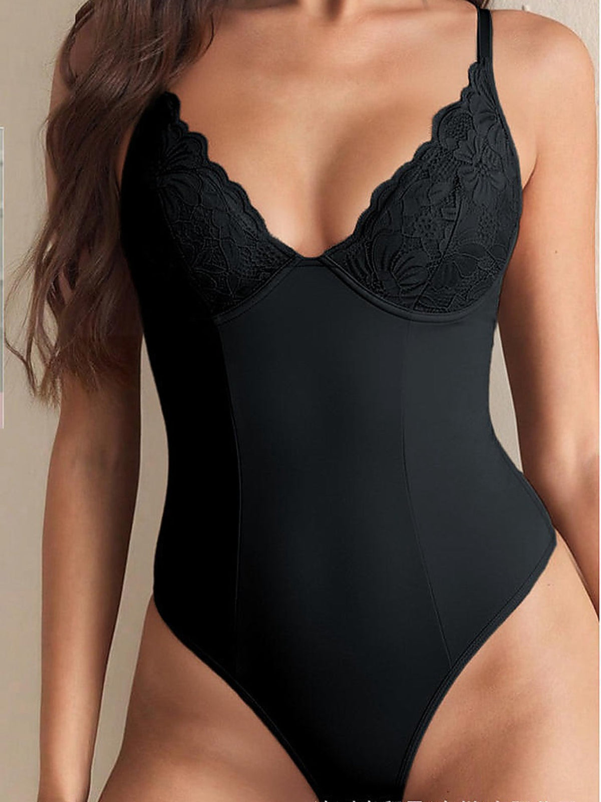 Lace Panel Shaping Bodysuit with Adjustable Straps