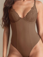Lace Panel Shaping Bodysuit with Adjustable Straps