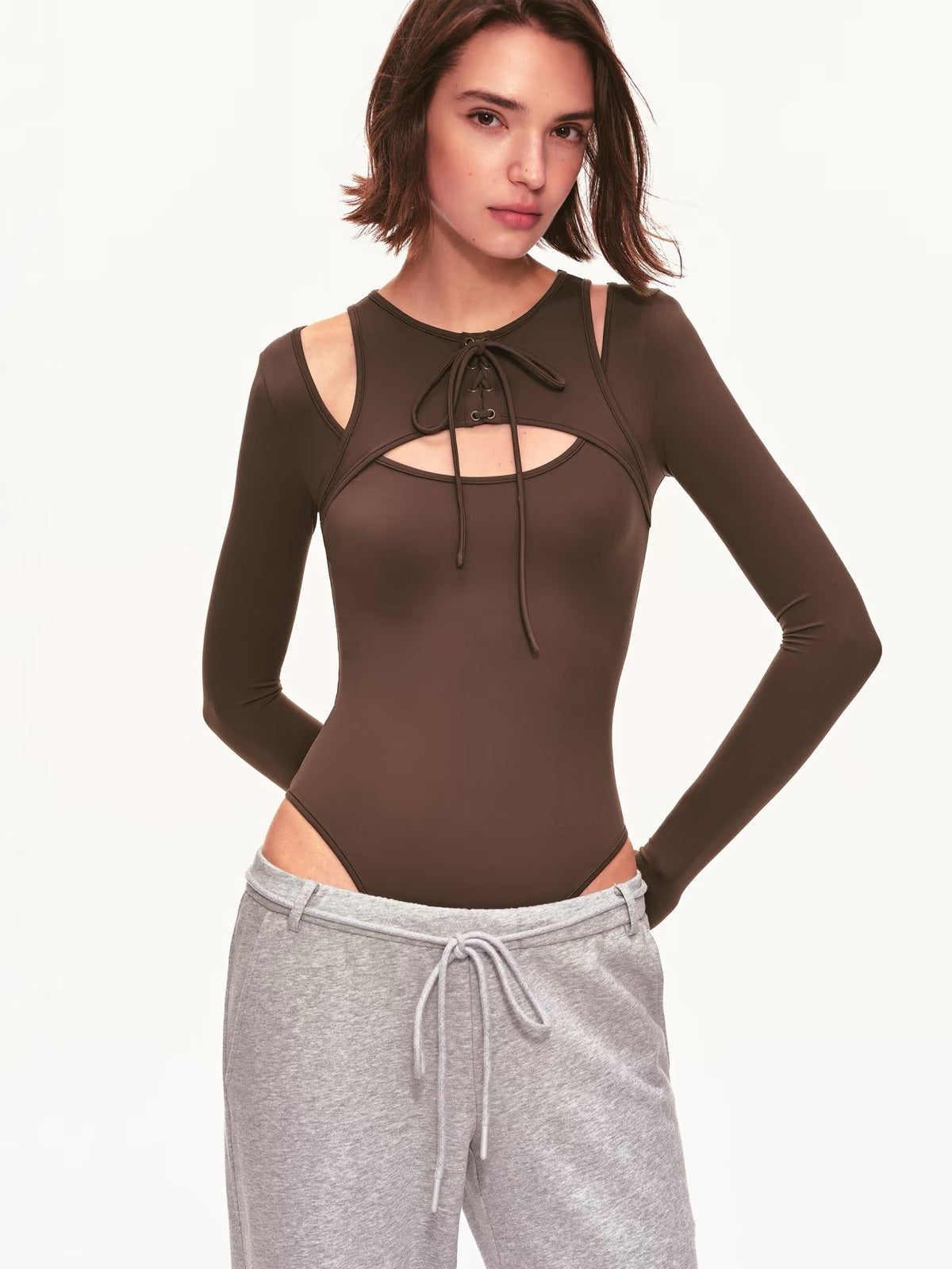 Women's Long Sleeve Keyhole Lace-Up Bodysuit
