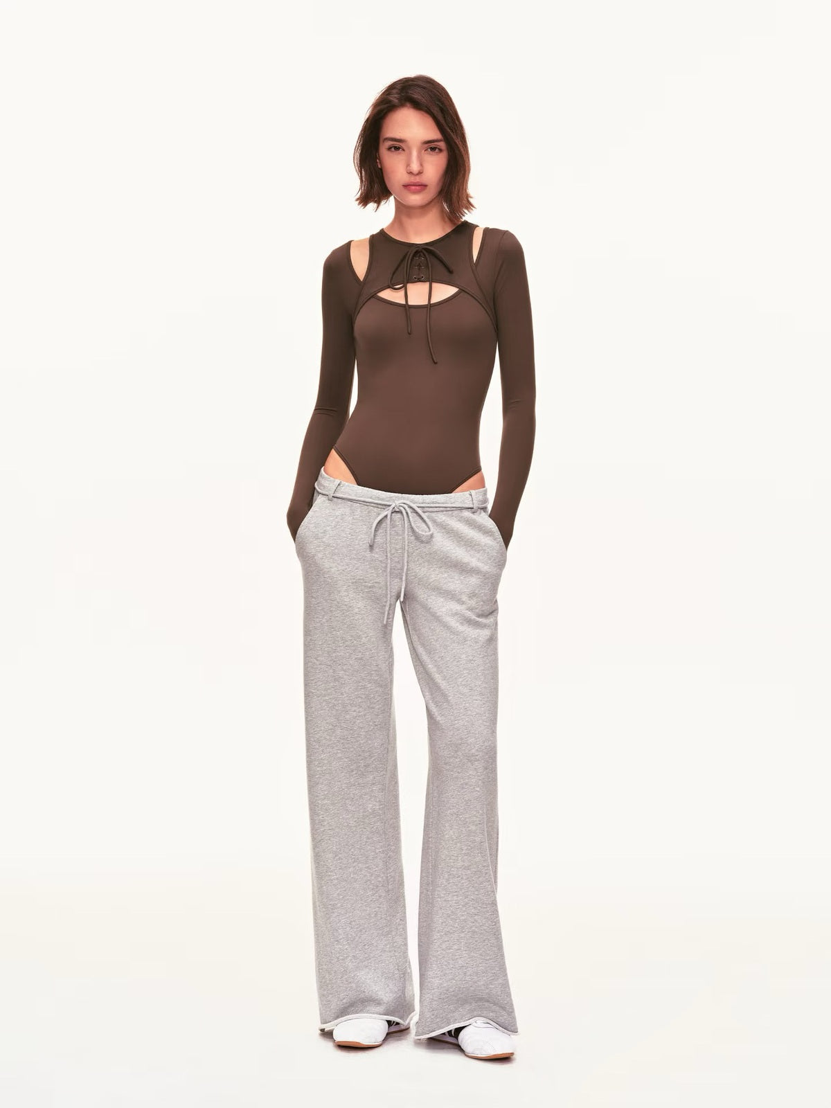 Women's Long Sleeve Keyhole Lace-Up Bodysuit