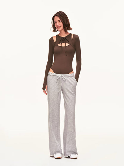 Women's Long Sleeve Keyhole Lace-Up Bodysuit