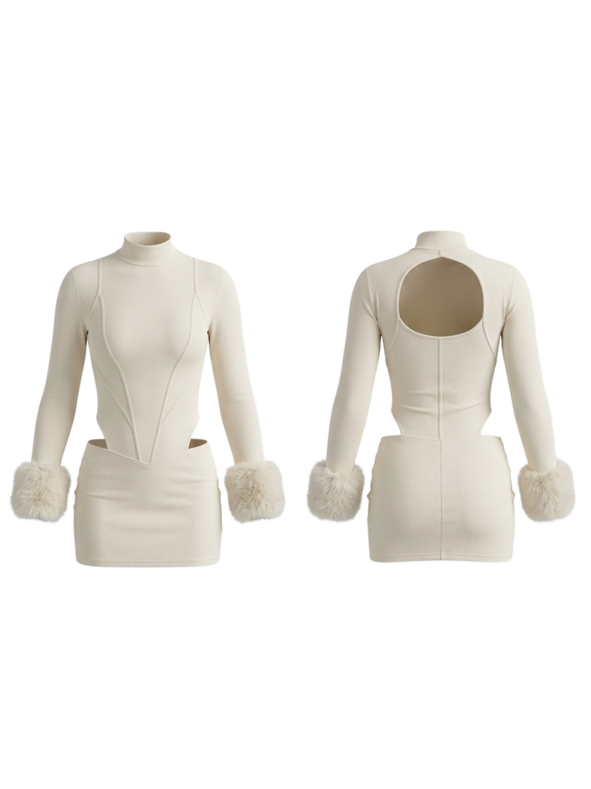 Furry Cuff Cutout 2 Piece Bodycon Skirt Set