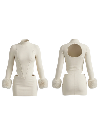 Furry Cuff Cutout 2 Piece Bodycon Skirt Set