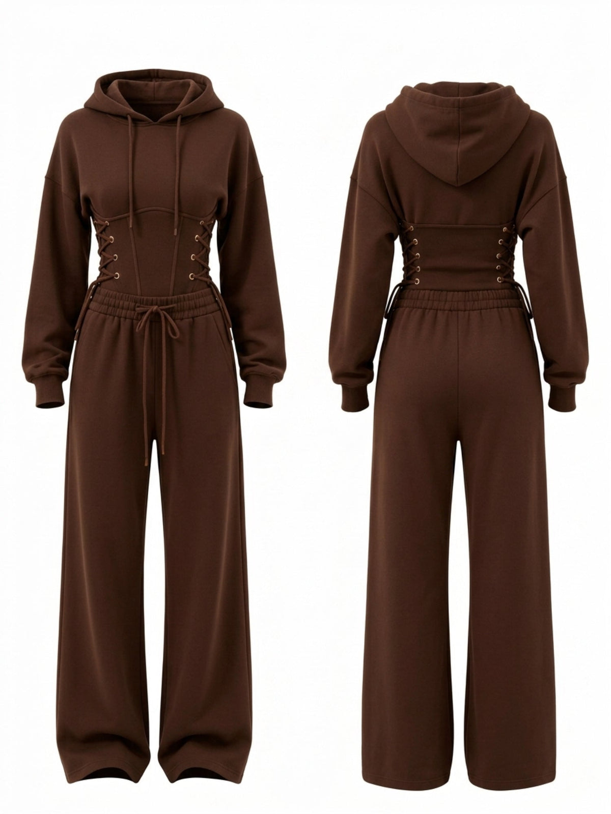 Corset Lace Up Bodysuit Wide Leg Sweatpants 2 Piece Set