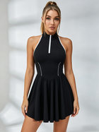 Black Halter Half-Zip Open-Back Corset Tennis Dress