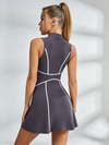 High-Neck Half-Zip Contrast Stitch Tennis Dress with Built-In Shorts