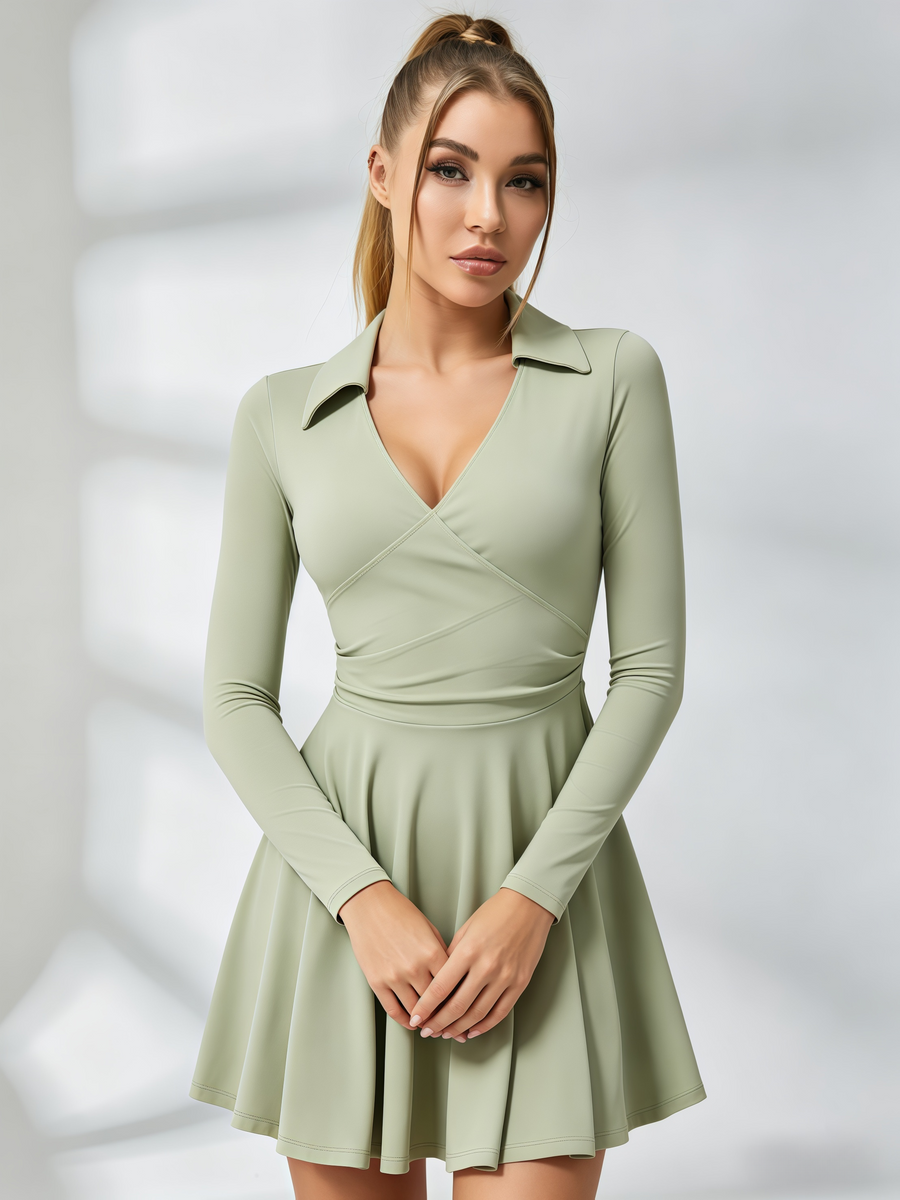 Wrap-Front Long-Sleeve Tennis Dress