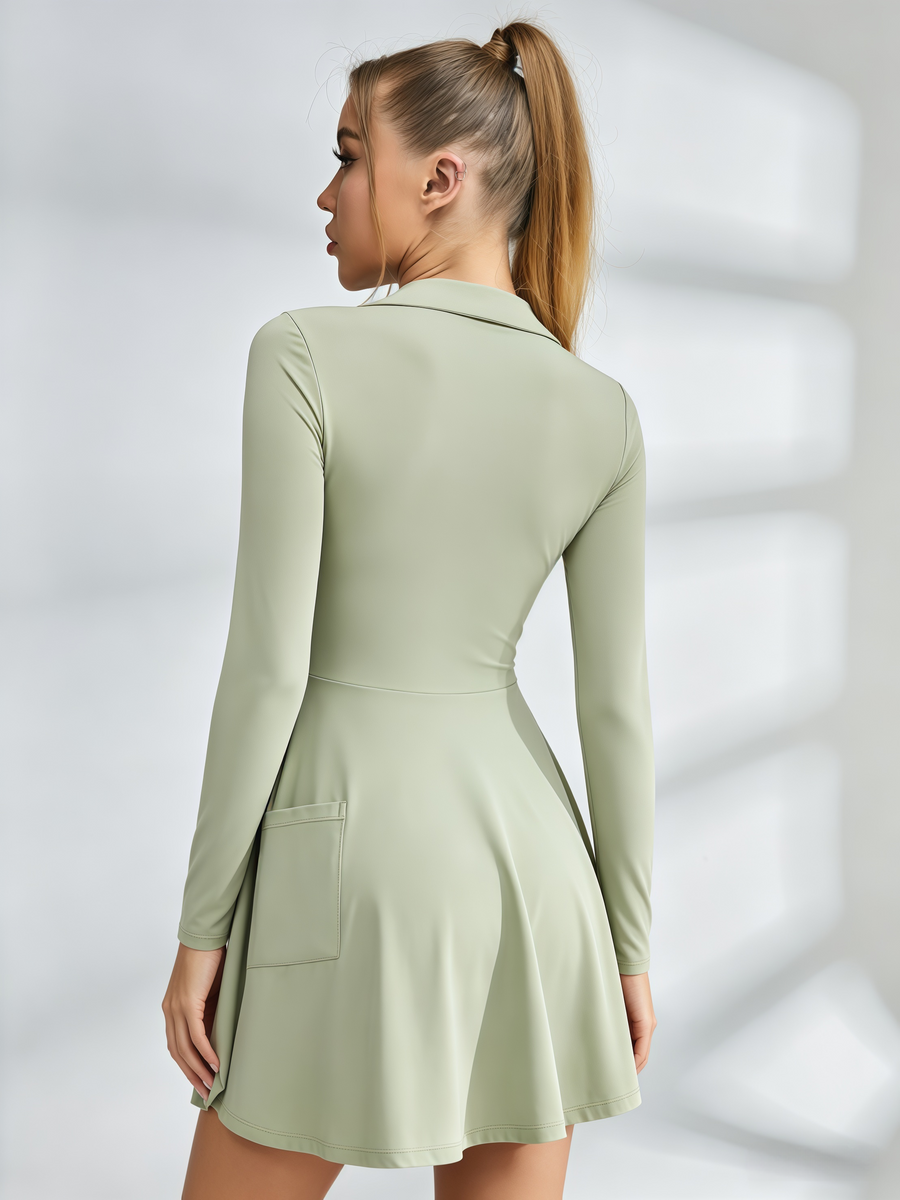 Wrap-Front Long-Sleeve Tennis Dress
