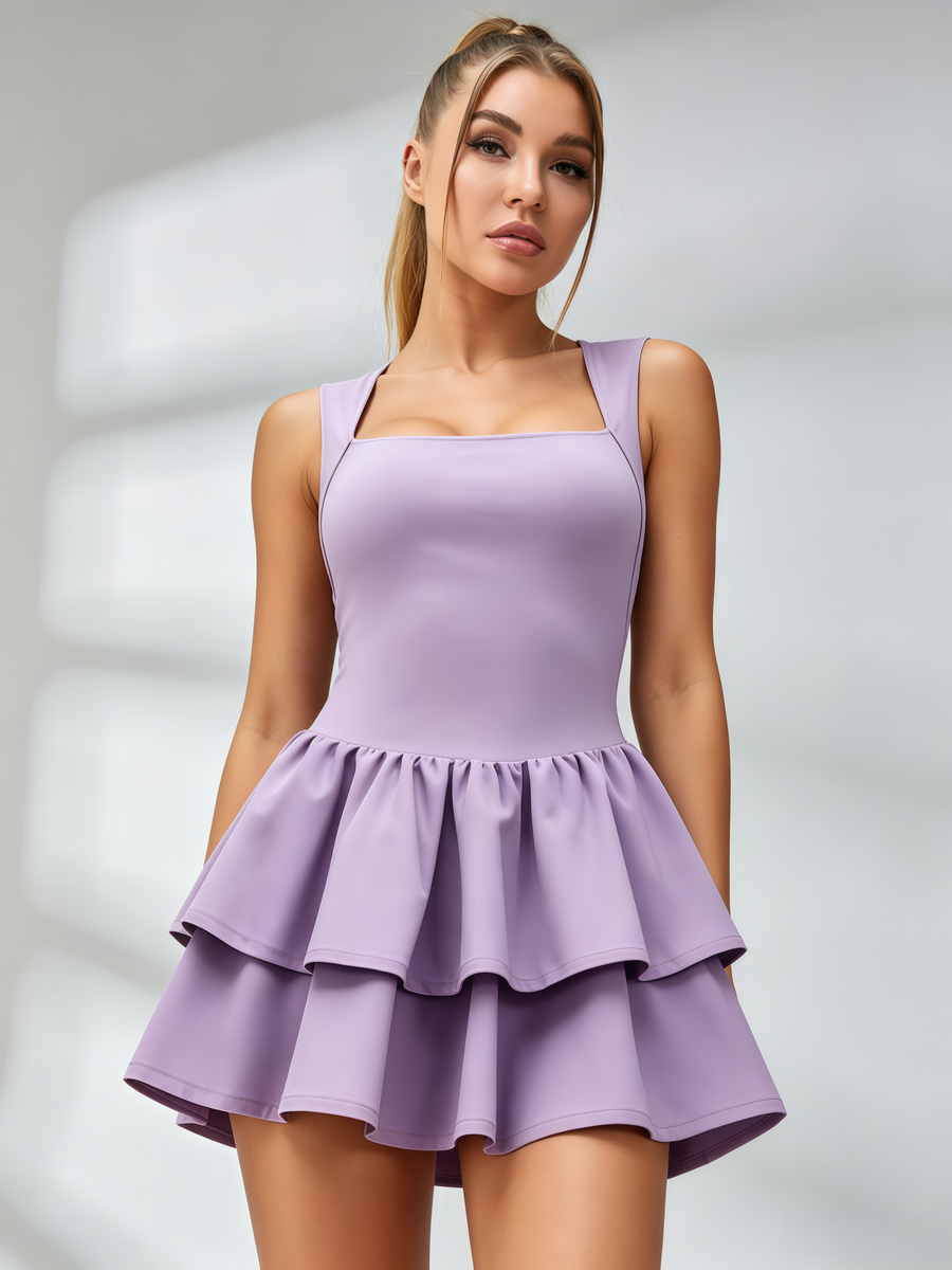 Crisscross‑Back Tiered‑Ruffle Skort Dress