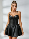 Front‑Back Lace‑Up Corset Faux‑Leather Skater Dress