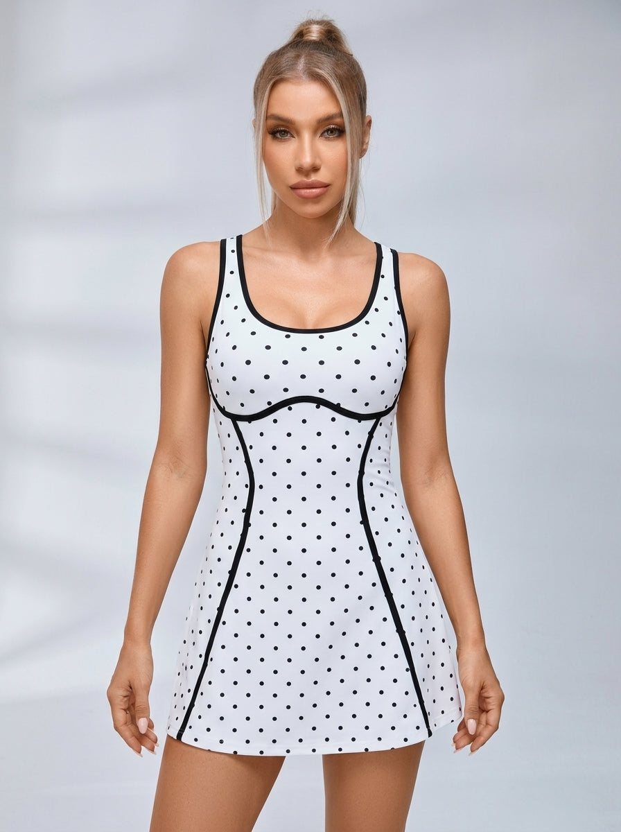 Polka Dot Cutout Back Tennis Dress