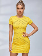 Polka Dot Cross Back Cutout Bodycon Dress