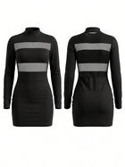 Mesh Cutout Long Sleeve Bodycon Mini Dress
