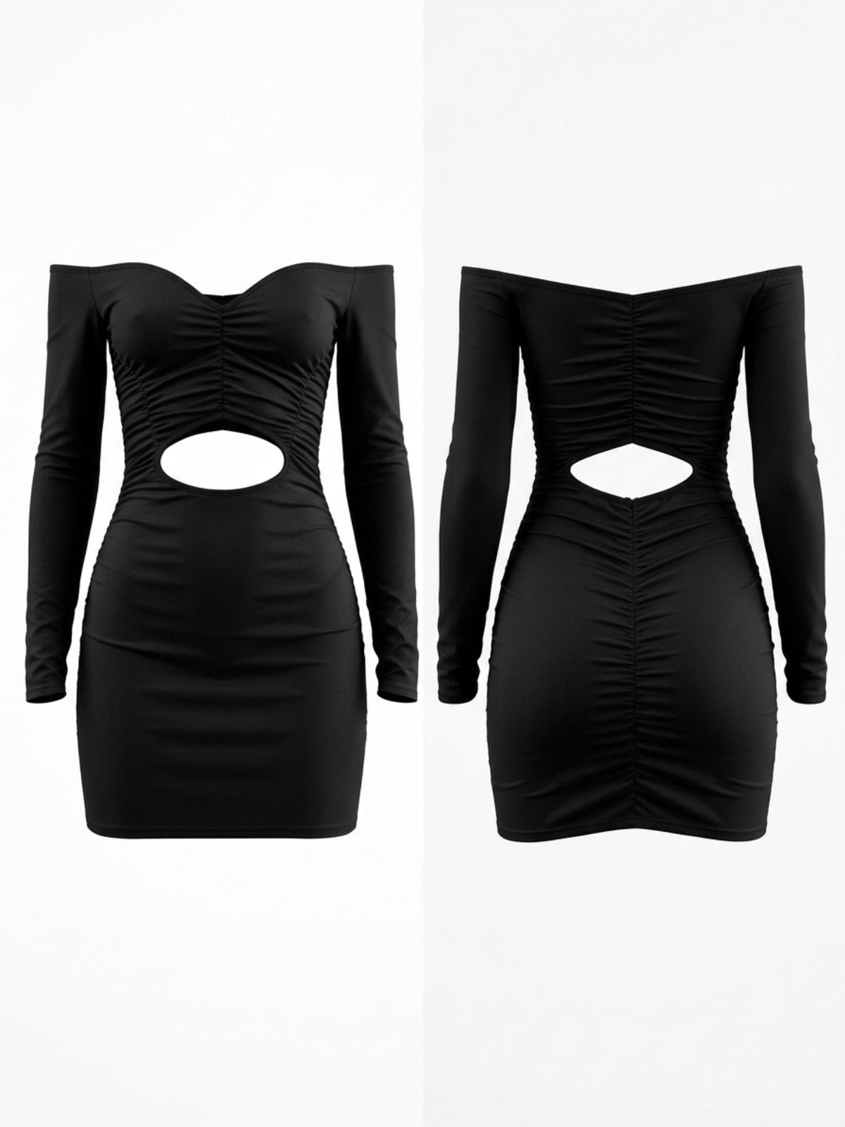 Off Shoulder Ruched Cutout Bodycon Mini Dress