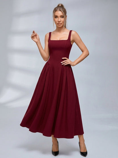 Square Neck Fit And Flare Midi Dress